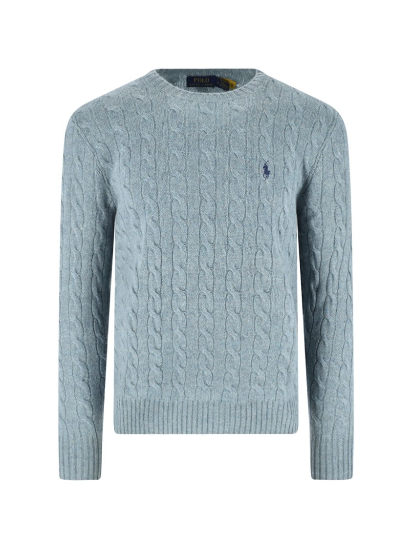 Polo Ralph Lauren Light Blue Cable Knit Wool-Cashmere Sweater