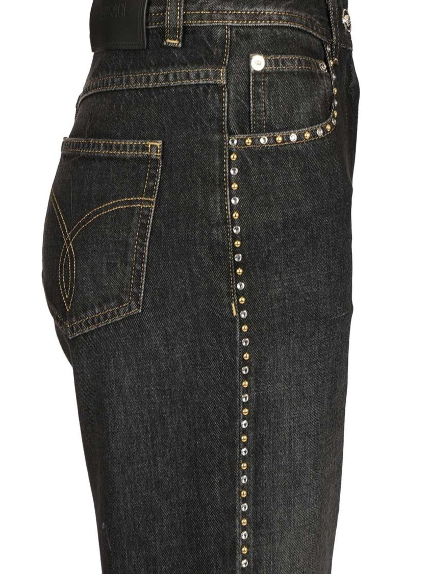 Versace Black Studs Crystals Denim Jeans