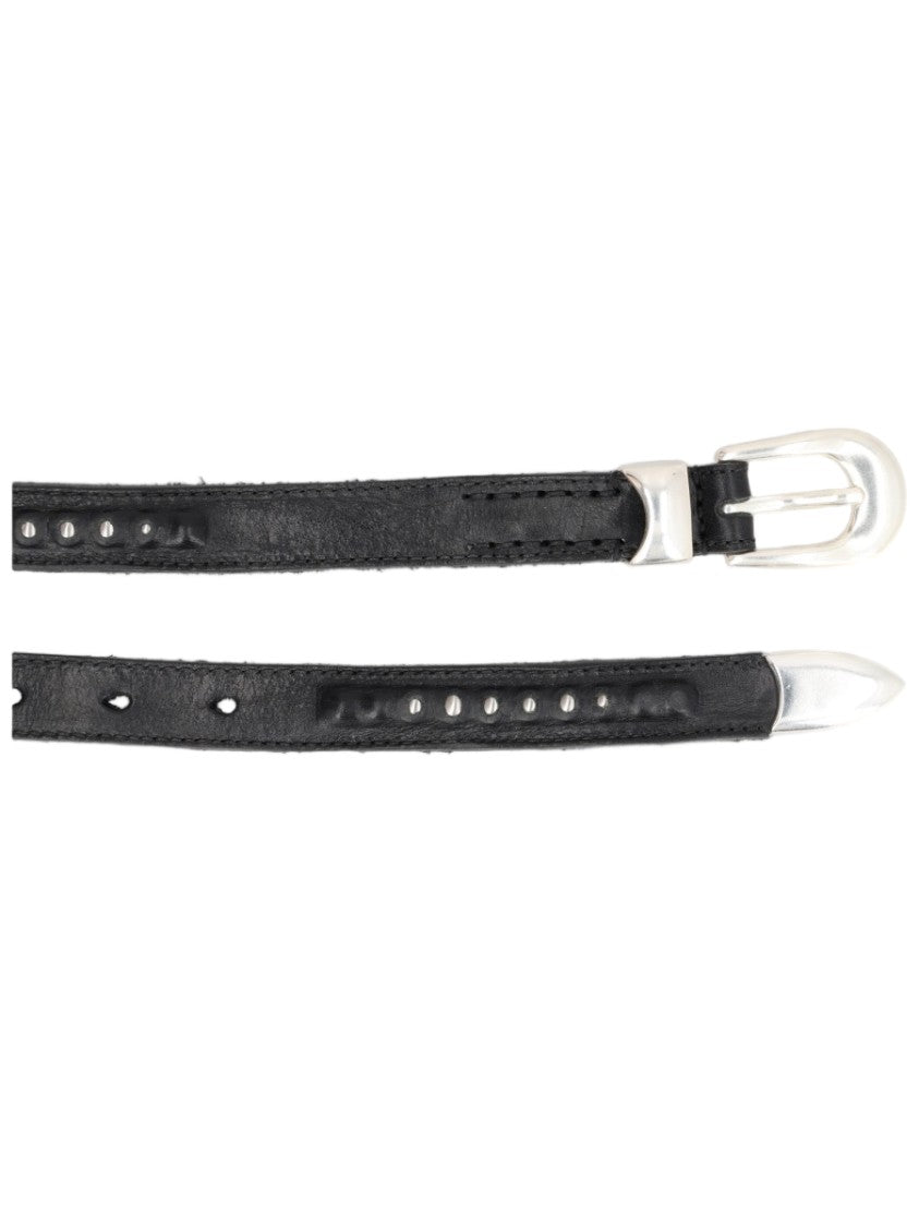 Our Legacy Black Silver Buckle Slim Leather Belt
