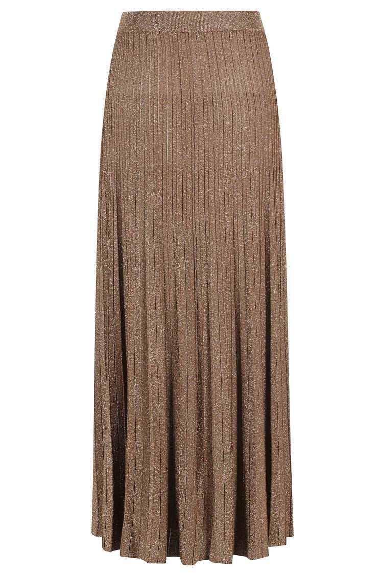 Roberto Collina Copper Pleated Flared Lurex Maxi Skirt