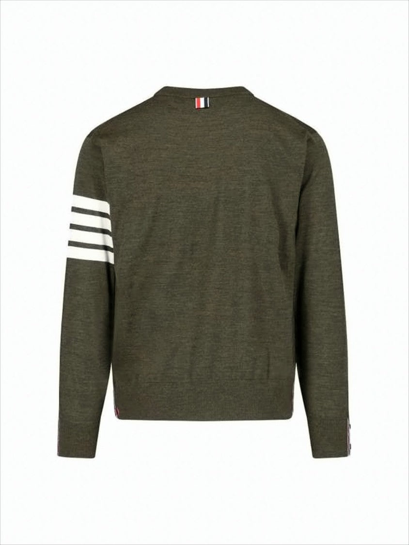Thom Browne Crew Neck Merino Wool Sweater With Striped Detail