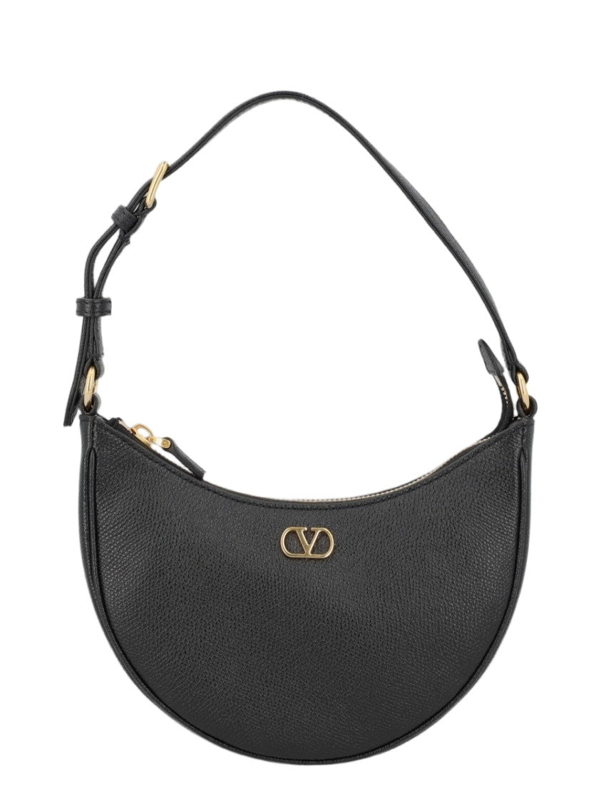 Valentino Garavani Black Textured Leather Crescent Shoulder Bag