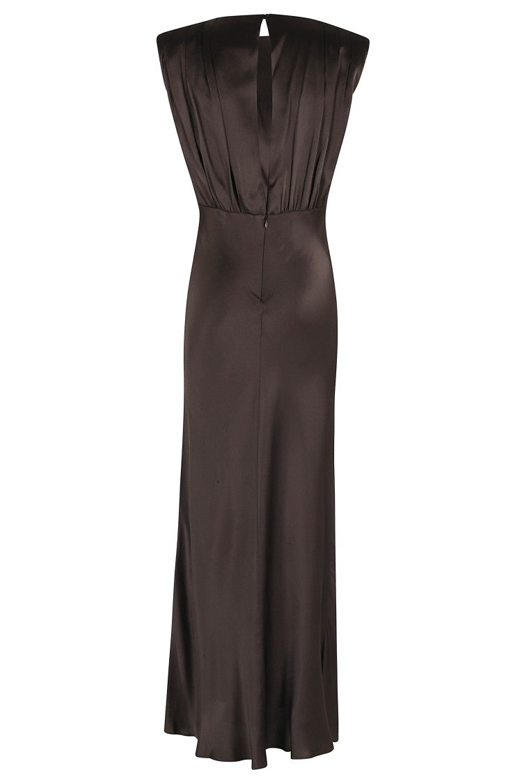 Semi Couture Brown Casilda Satin Backless Acetate-Blend Dress