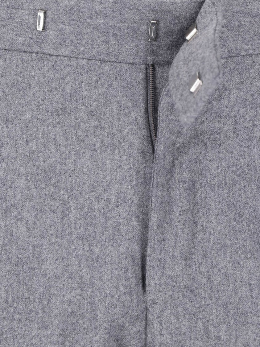 Pt Torino Grey High-Waisted Pleated Wool-Cashmere Formal Pants