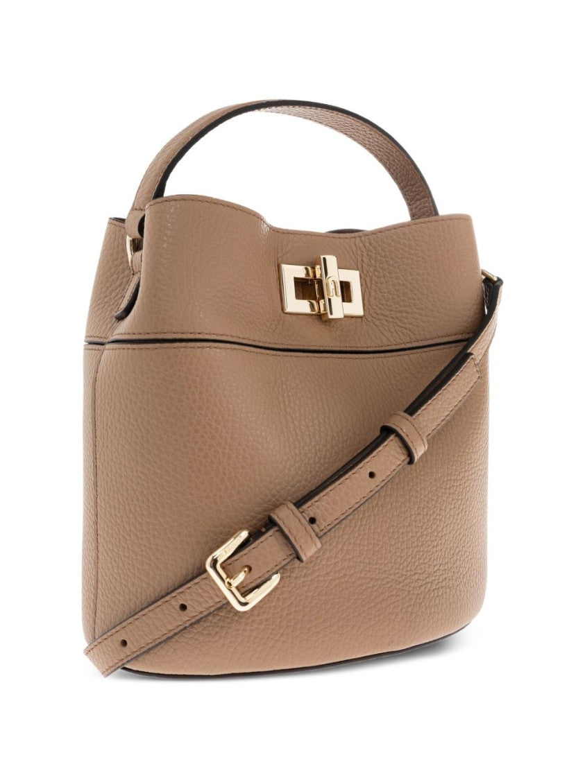 Furla Structured Textured Leather Gold-Hardware Handbag