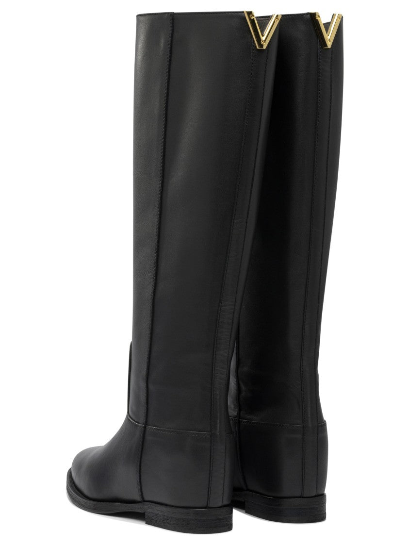 Via Roma 15 Tall Black Leather Ankle Boots