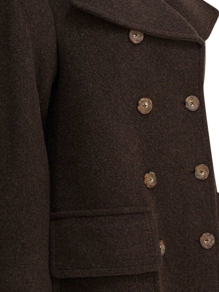 Ines De La Fressange Double-Breasted Brown Wool Blend Coat