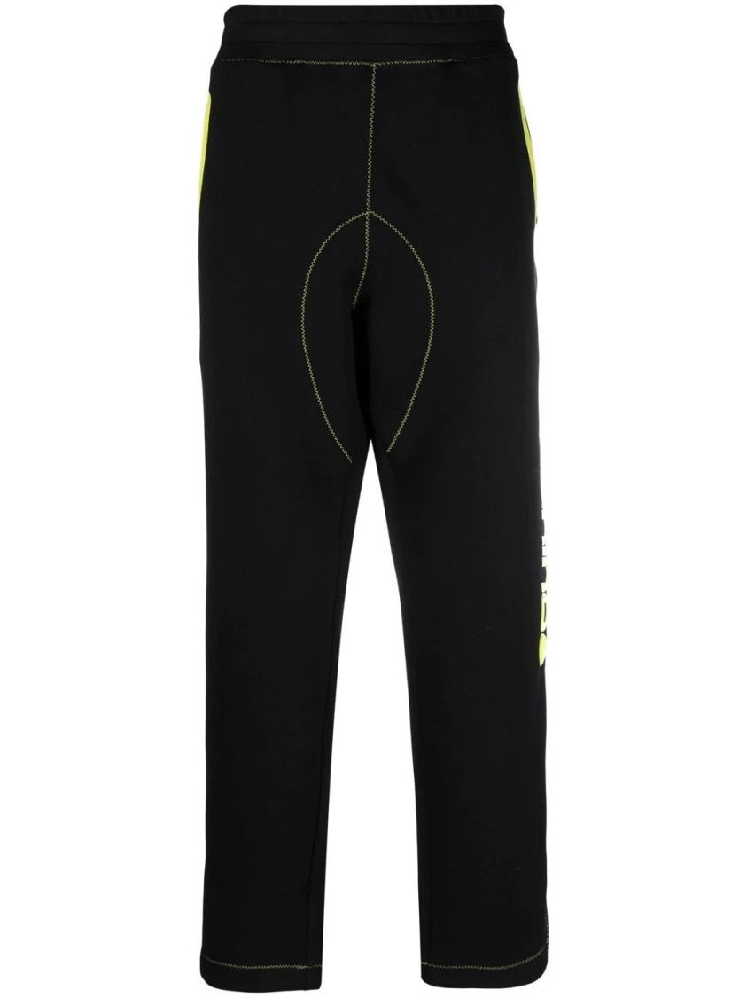 Moschino Relaxed Fit Black Trousers With Yellow Accents And Curved Stitching