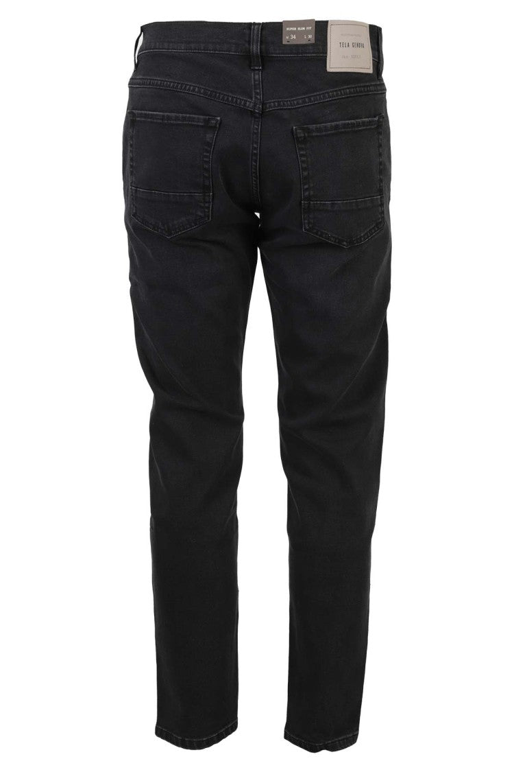 Tela Genova Slim-Fit Black Jeans With Central Zip