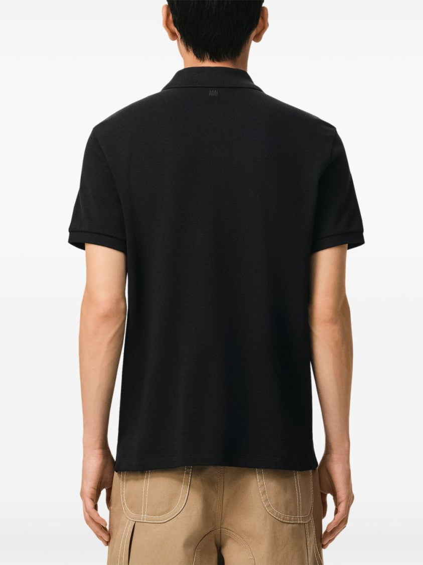 Ami Paris Black Heart Embroidery Short Sleeve Polo
