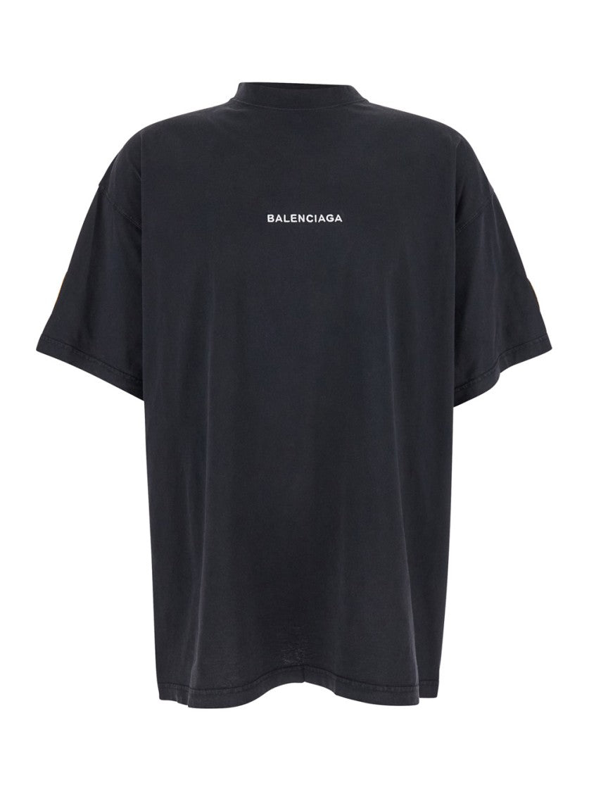 Balenciaga Black Crewneck T-Shirt With Logo Lettering