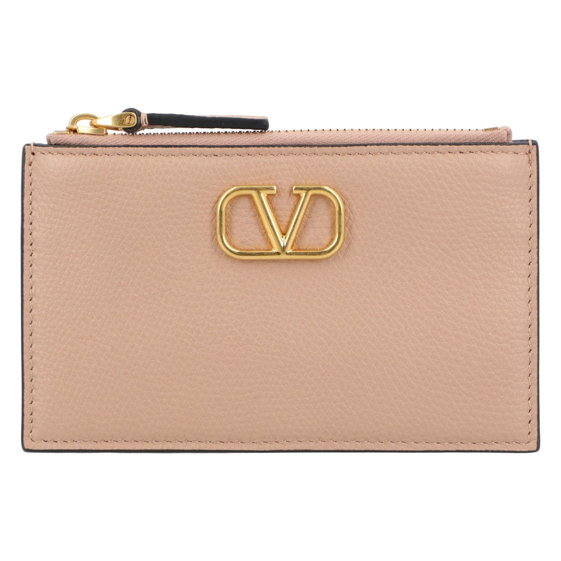 Valentino Valentino Leather Zip Cardholder With V Logo Plaque