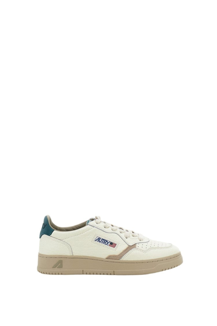 Autry White Green Medalist Low Leather Nubuck Sneakers