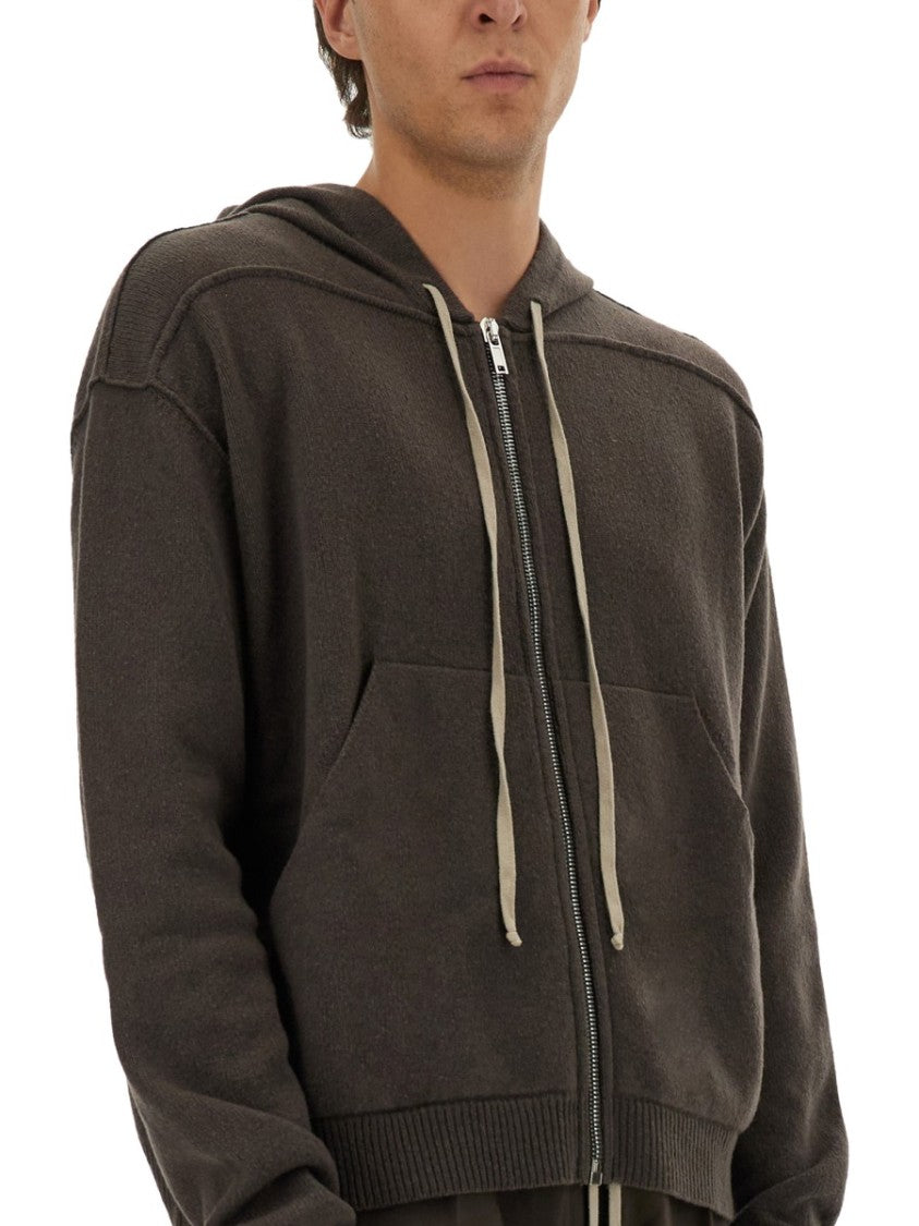 Rick Owens Full-Zip Cashmere Blend Hoodie With Ribbed Detailing