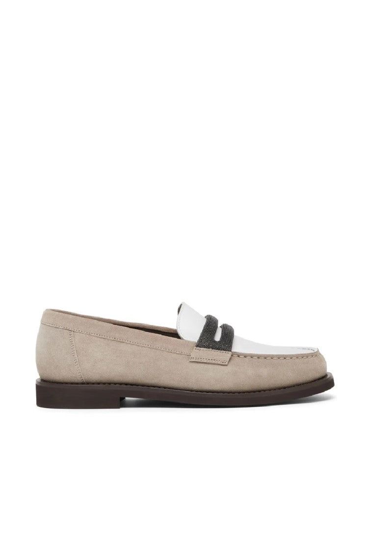 Brunello Cucinelli Suede And Leather Loafers With Contrasting Band