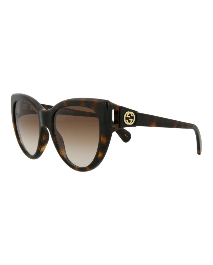 Gucci Glossy Tortoiseshell Cat Eye-Frame Sunglasses With Gold Emblem