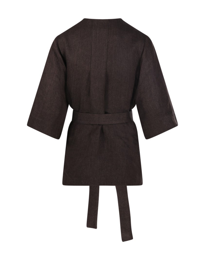 Parosh Relaxed Fit Linen Blouse With V-Neckline