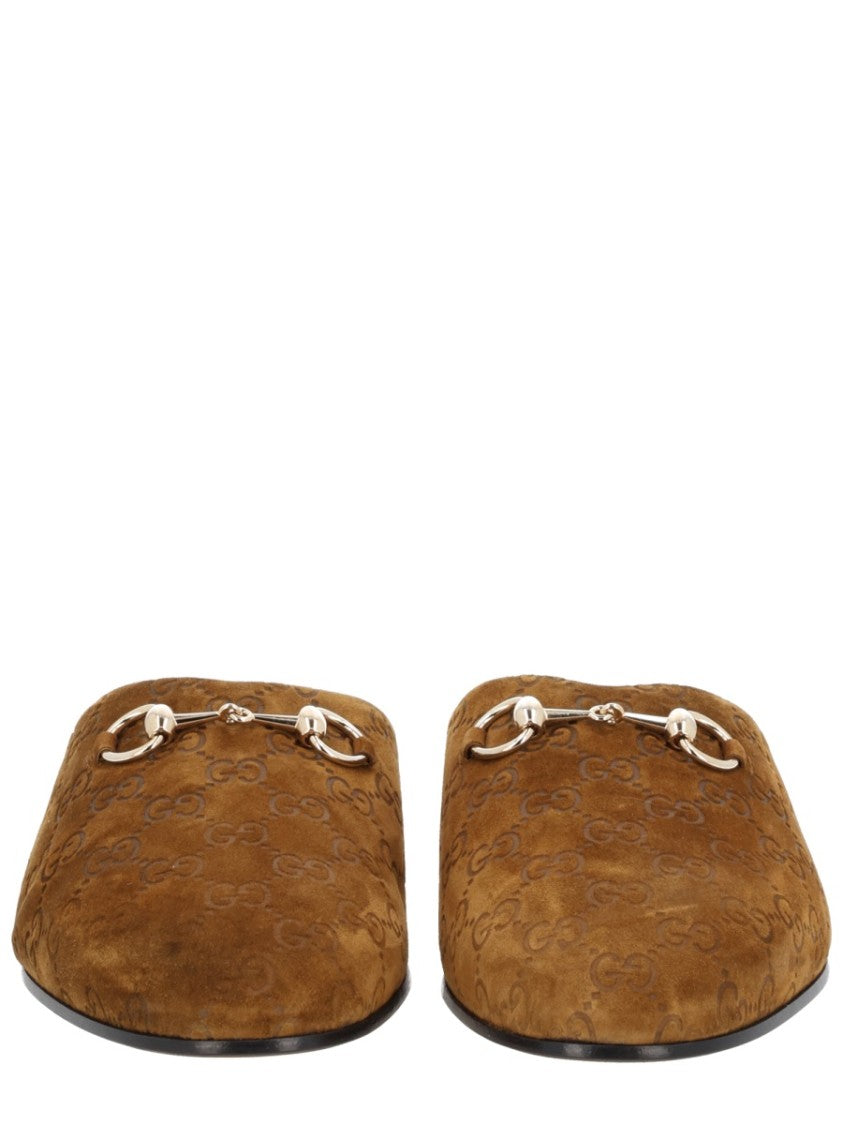 Gucci Pointed-Toe Silver Clamp Calfskin Mules