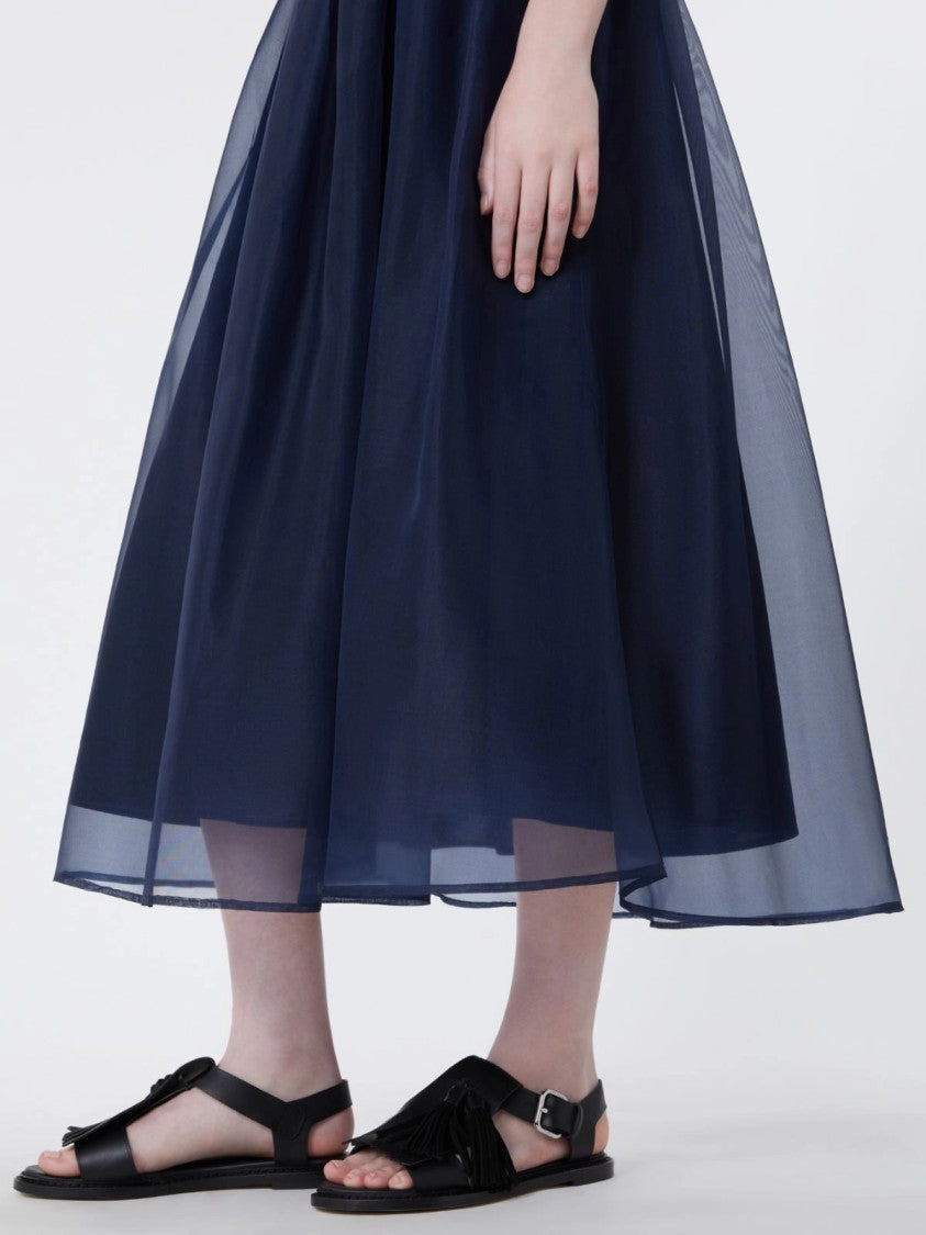 Max Mara Midi Skirt With Sheer Overlay And Elastic Waistband
