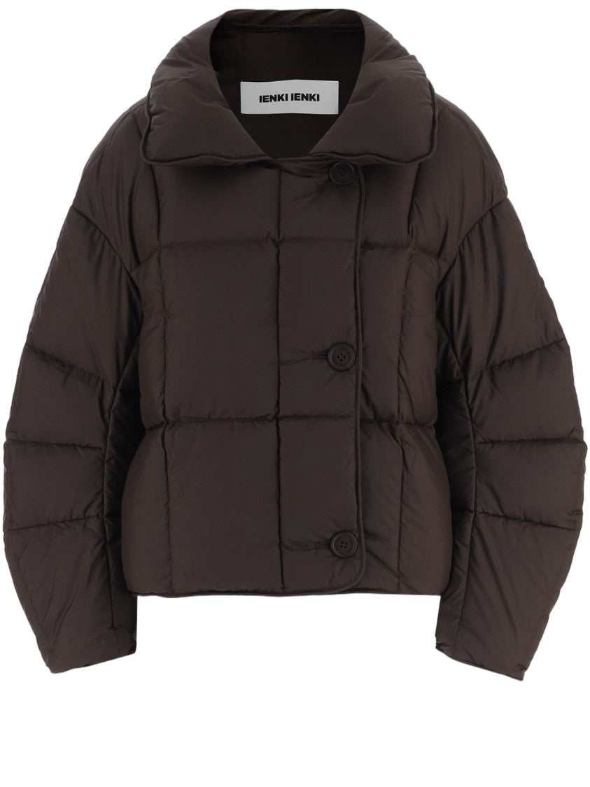Ienki Ienki Cropped Brown Quilted Padded Jacket With Wide Collar