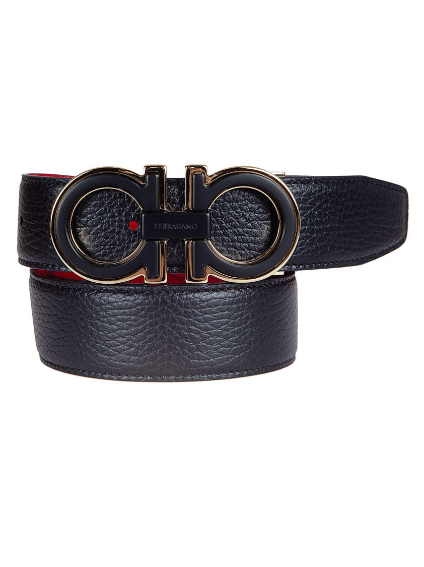 Ferragamo Textured Black Leather Belt With Gancini Buckle