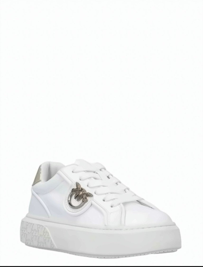 Pinko White Leather Logo Sneakers