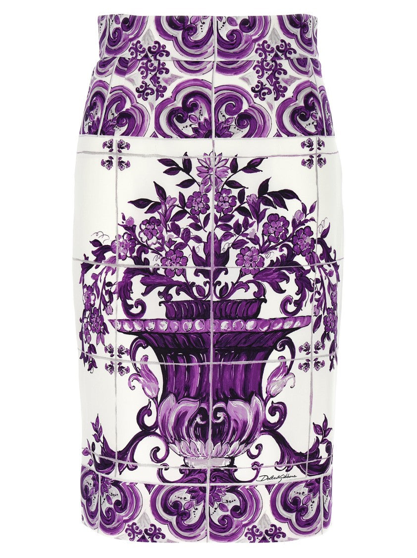 Dolce & Gabbana Maiolica' Print Silk Skirt