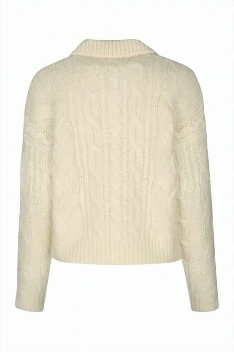 Celine Cropped Knit Sweater With Cable Knit Detailing
