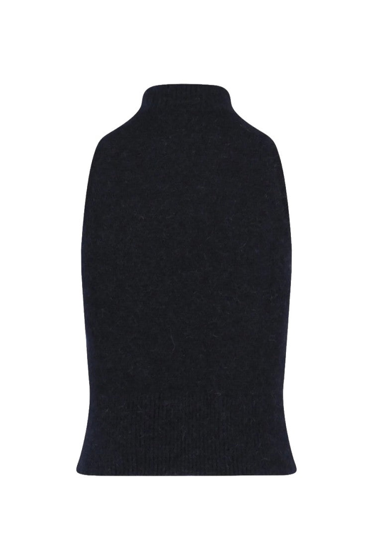 Patou Blue Alpaca-Polyamide Blend Mock-Neck Top