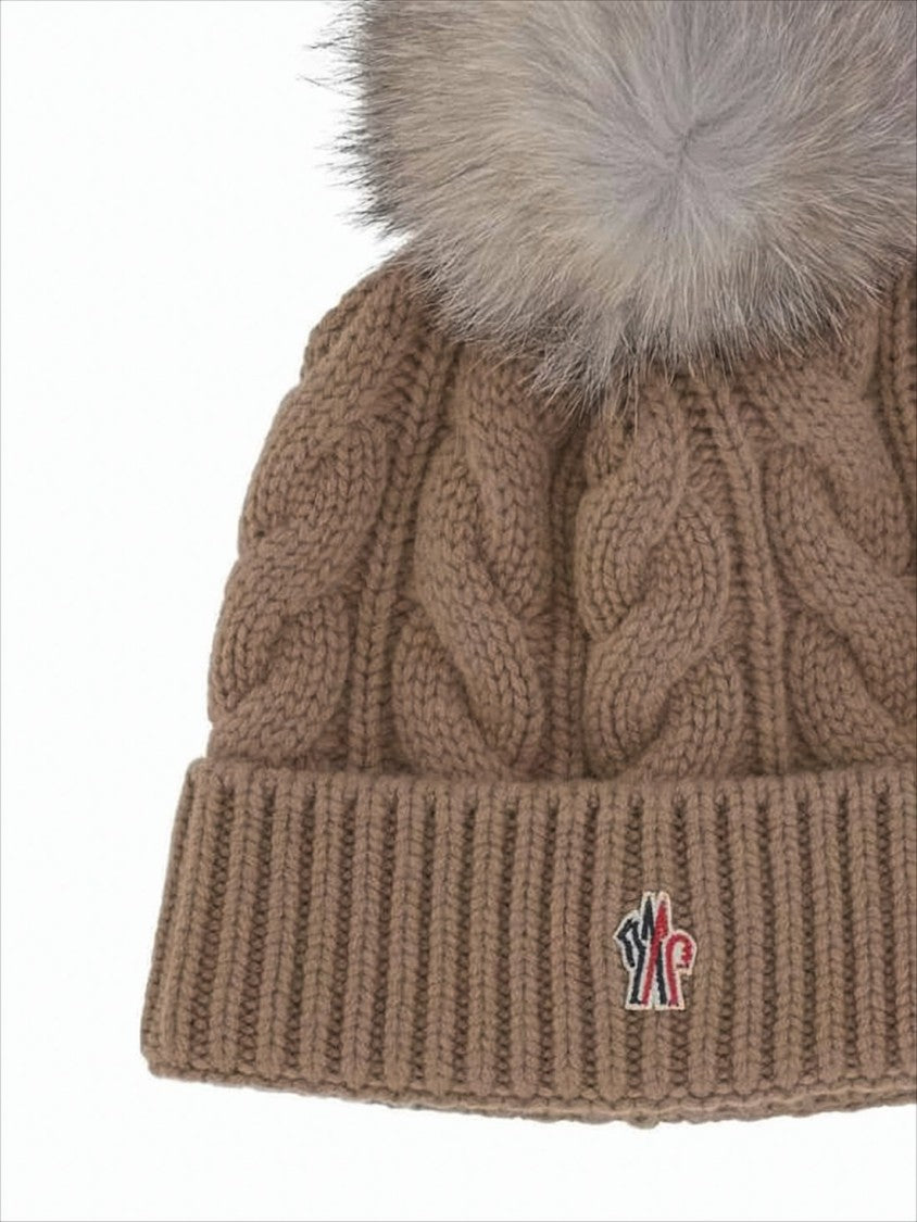 Moncler Textured Cable Knit Beanie With Plush Pom-Pom