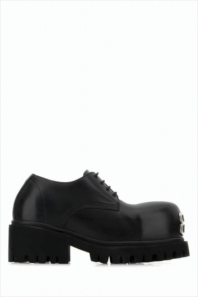 Balenciaga Black Bullskin Lace-Up Shoes With Chunky Sole And Bold Logo