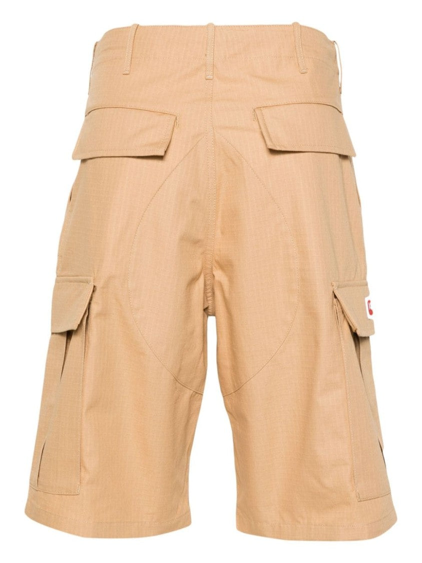 Kenzo Caramel Brown Cotton Ripstop Cargo Shorts