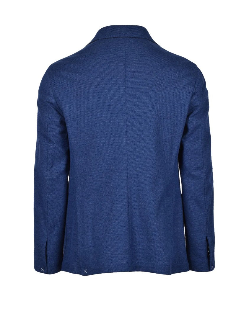 Fbte From Beginning To End Blue Structured Lapel Double-Breasted Cotton Blazer