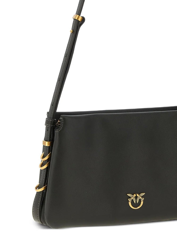 Pinko Rectangular Shoulder Bag In Smooth Cow Leather With Gold Accents