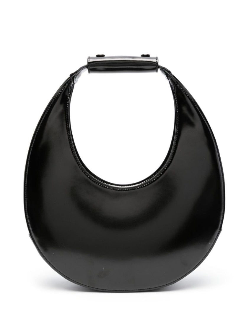 Staud Crescent-Shaped Shoulder Bag In Glossy Black Leather