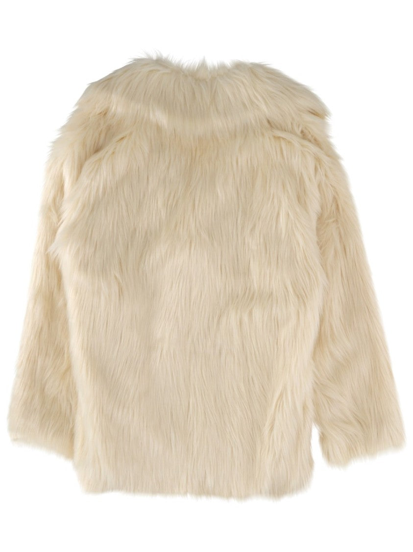 Stand Studio White Double-Breasted Faux Fur Jacket
