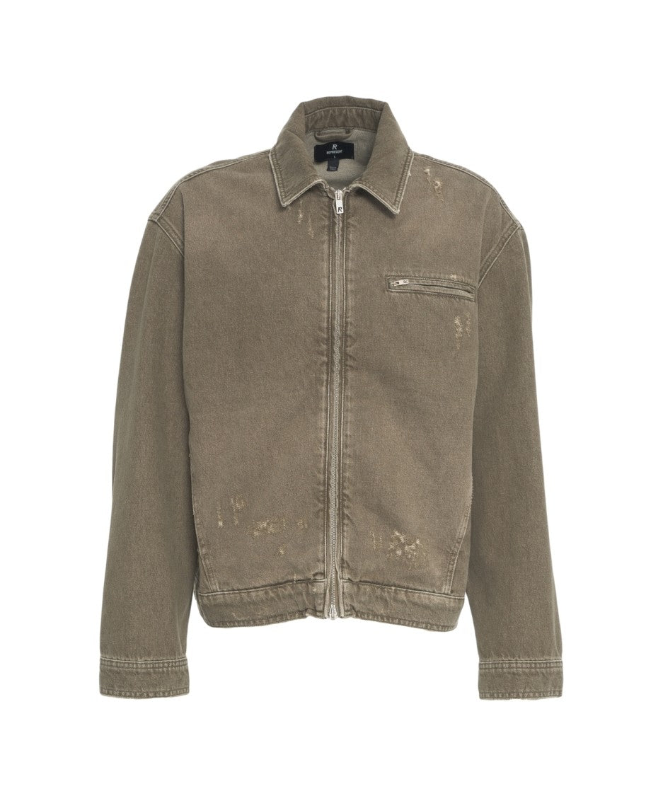 Represent Boxy Fit Distressed Denim Jacket With Zip Detail