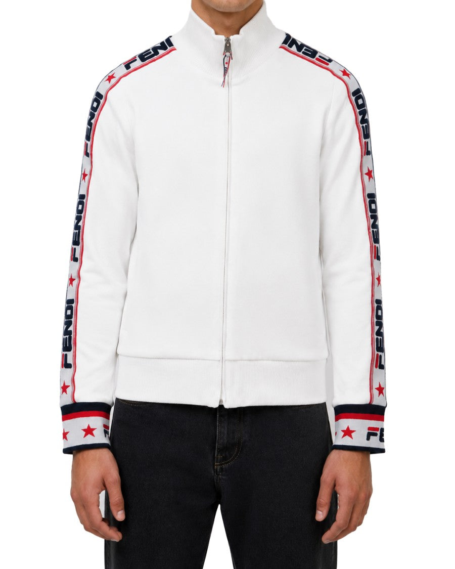 Fendi White Logo Fleeced Cotton Sweatshirt