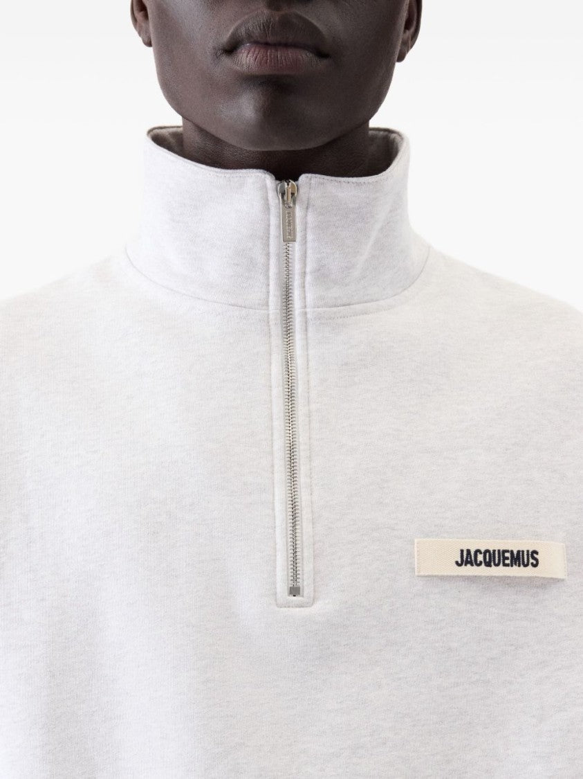 Jacquemus High Collar Half-Zip Sweater With Text Patch