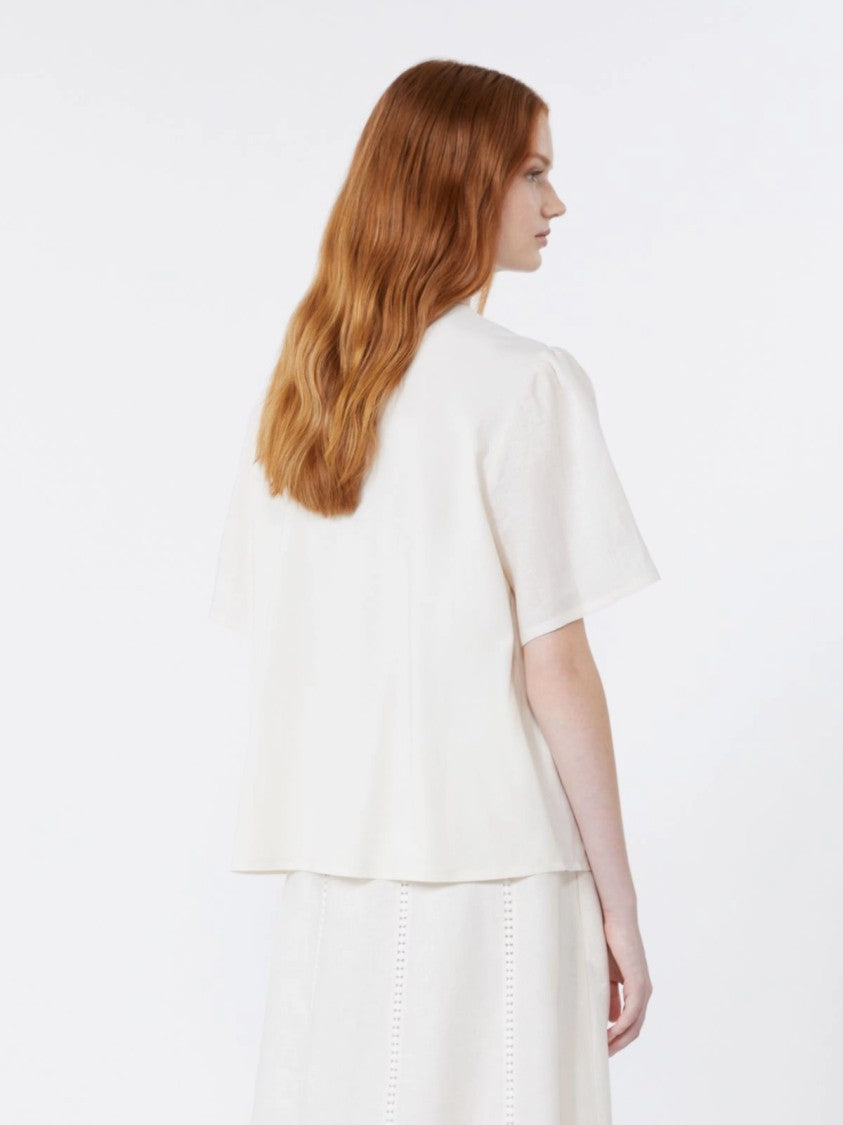 Max Mara White Eyelet Embroidered Puff Sleeve Top