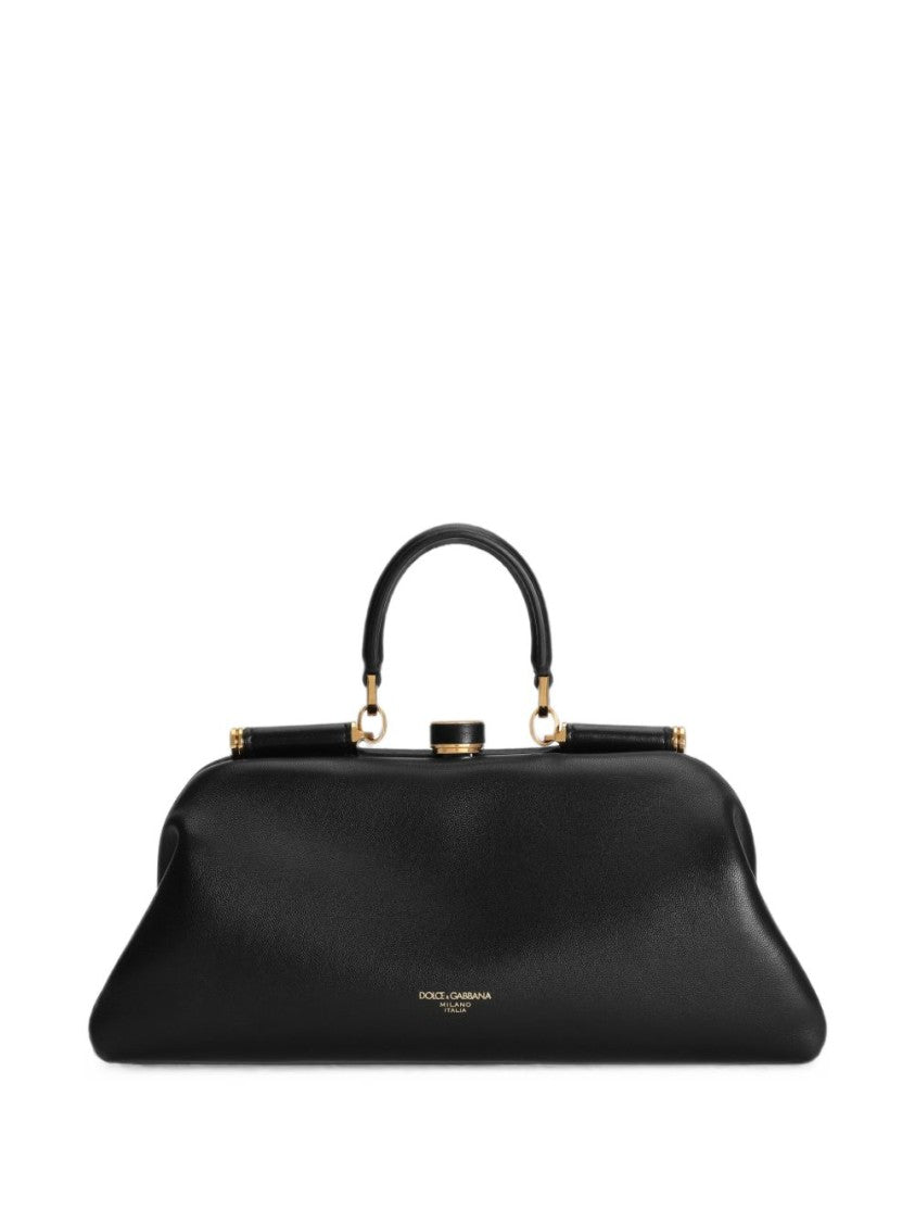 Dolce & Gabbana Black Gold-Accent Structured Leather Handbag