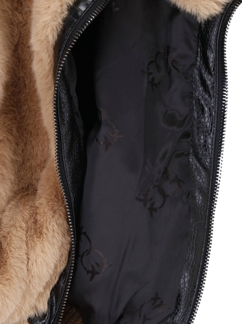 Pinko Brown Faux Fur Bagels Bomber Jacket