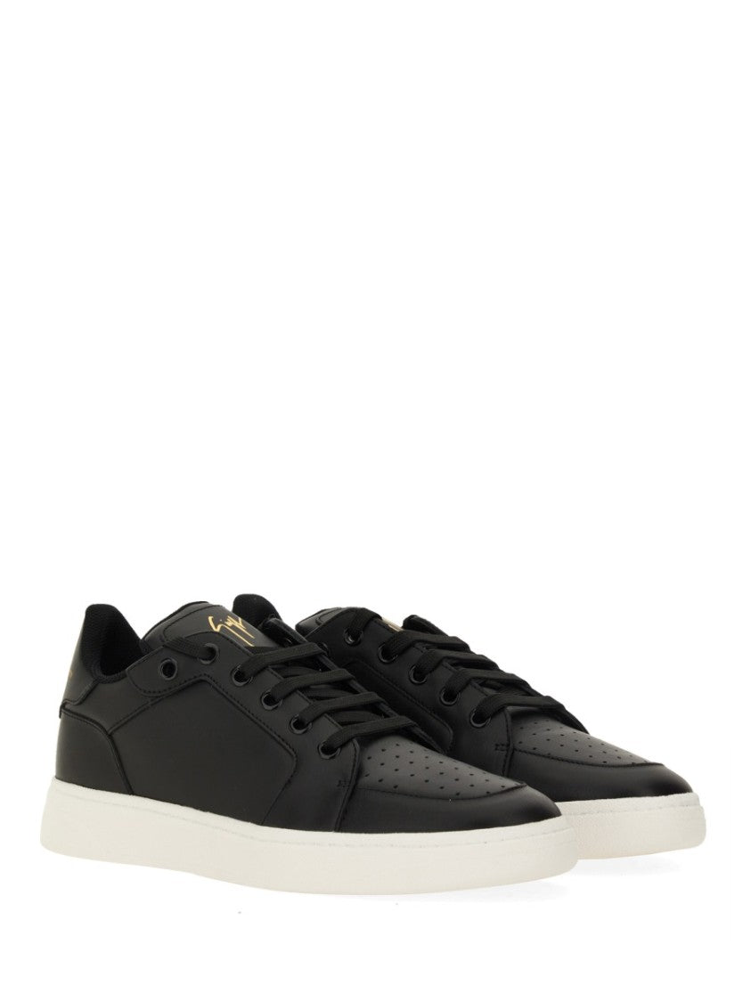 Giuseppe Zanotti Black Leather Sneakers With Embossed Logo