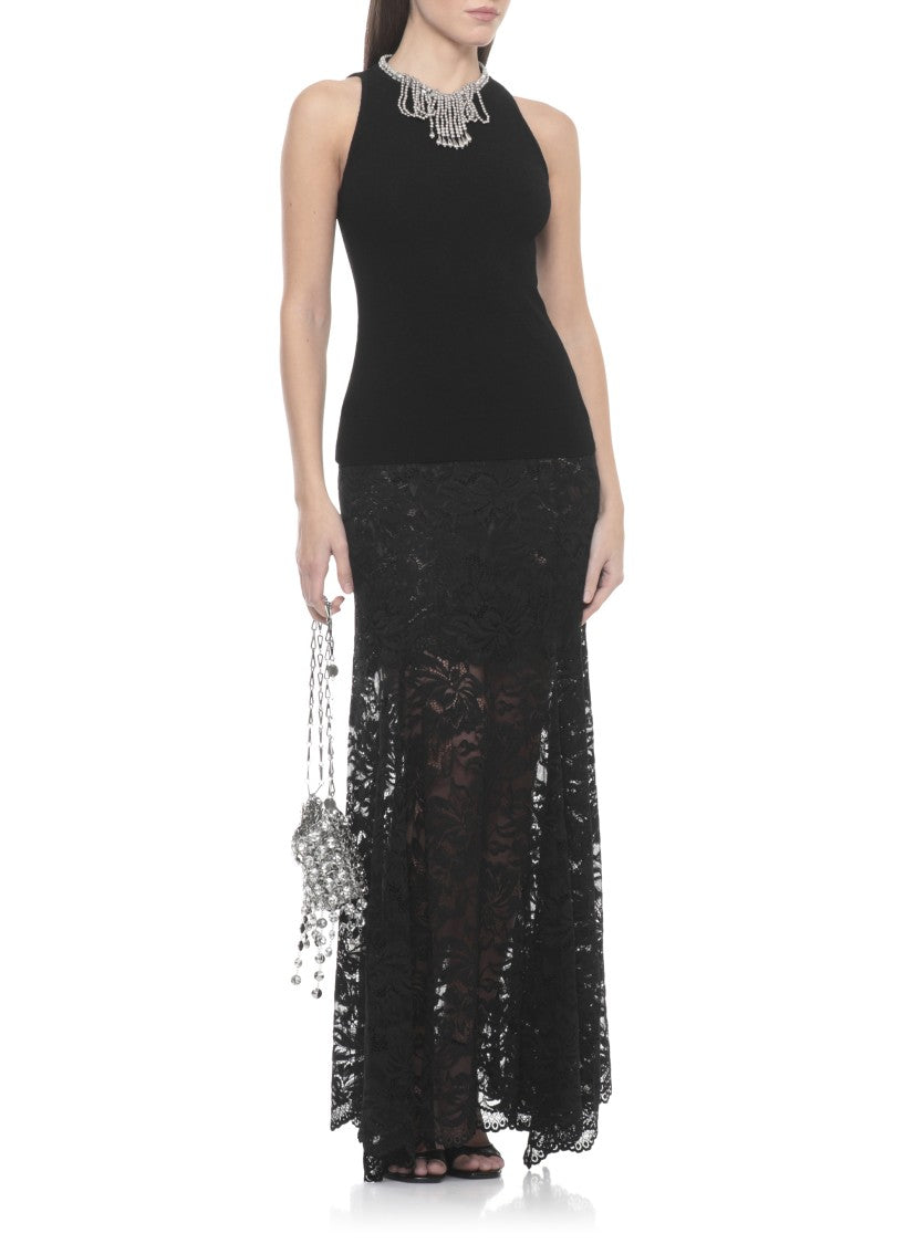 Rabanne Black Strass Pendant Viscose Tank Top