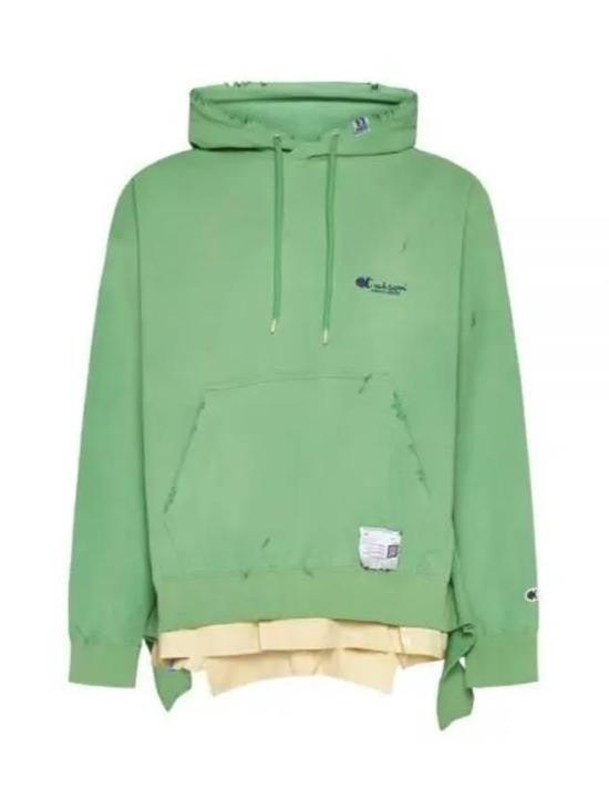 Maison Mihara Yasuhiro Green Hooded Sweatshirt With Deconstructed Hem Design