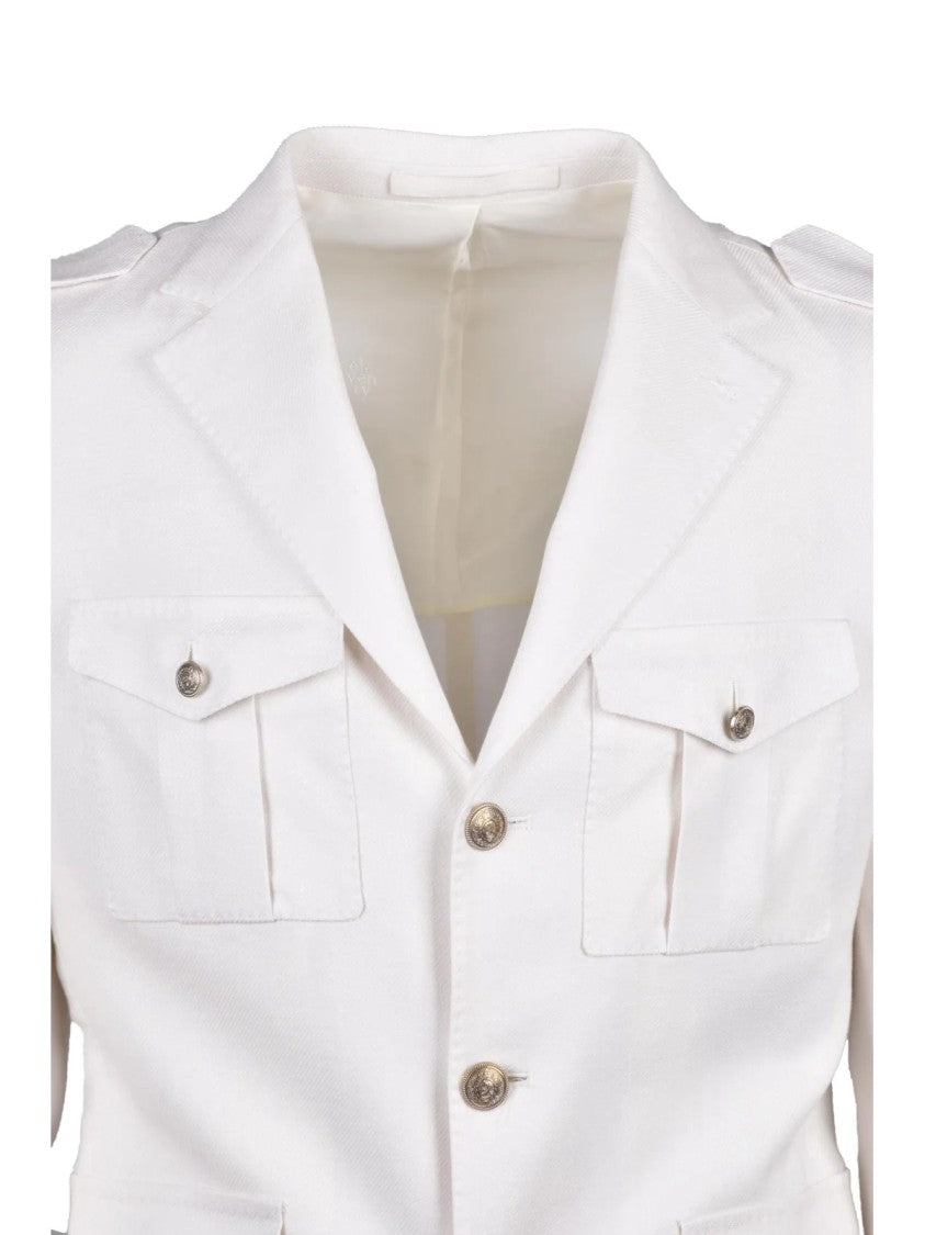 Eleventy White Linen Alpaca Silk Military Jacket