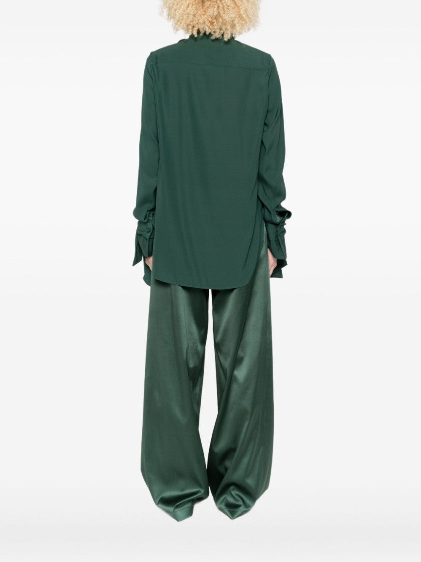 Ermanno Scervino Long-Sleeved Green Shirt With Bow Tie Detail