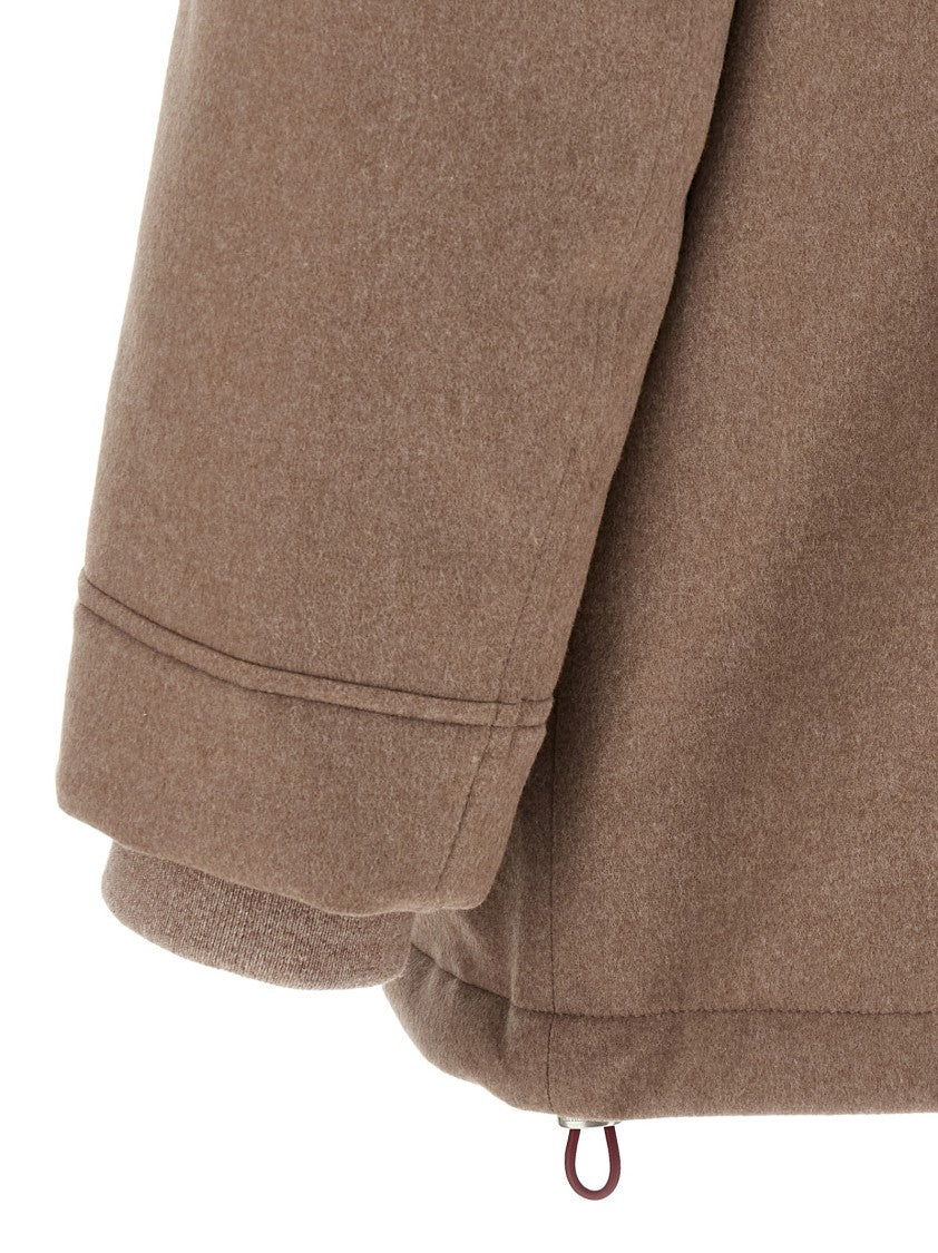 Brunello Cucinelli Padded Quilt Wool Flannel Parka With Shearling-Lined Neck