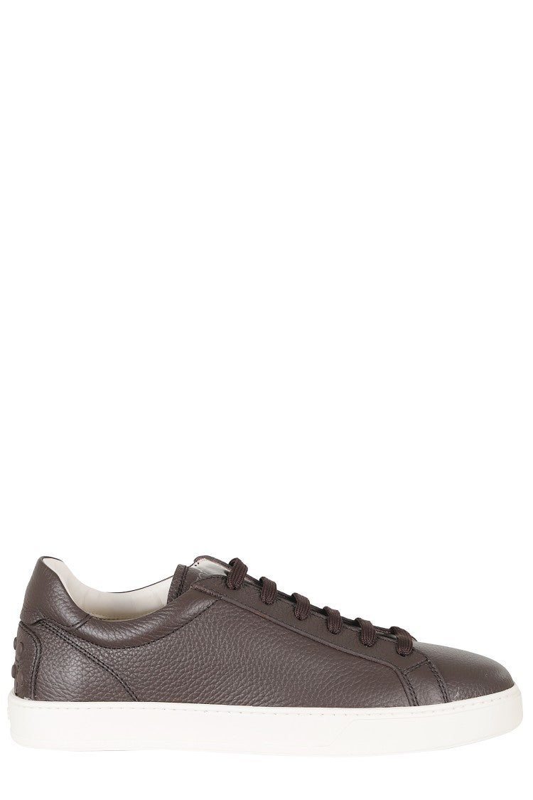 Tod's Brown Embossed Logo Laces Rubber Sole Leather Sneakers