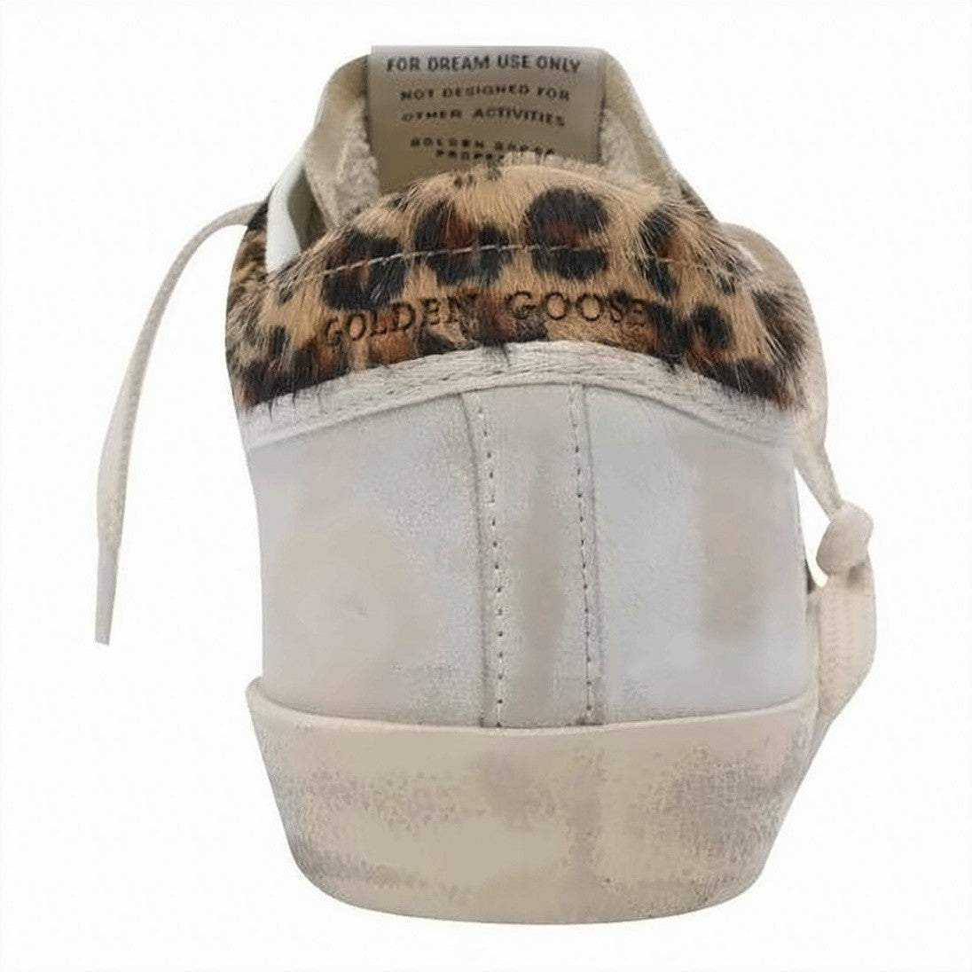 Golden Goose Distressed White Leather Sneakers With Suede Star And Leopard Print Accents